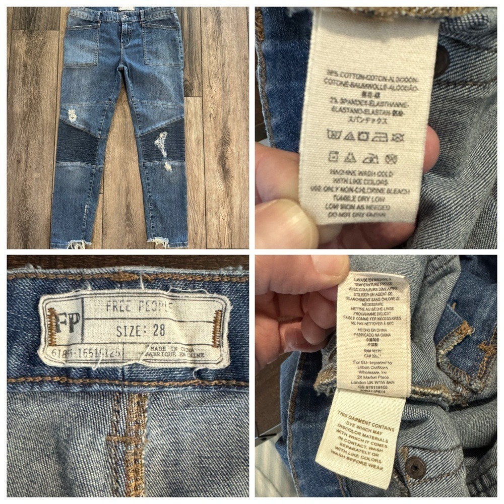 Free People Moto Skinny Distressed Jeans Blue 28 Edgy Biker Utility Denim - Picture 8 of 17